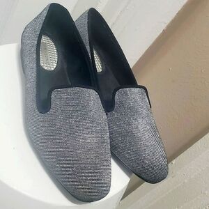 Com + Sens Womens Black Silver Metallic Loafers Slip On Flats Size 6.5 🌴